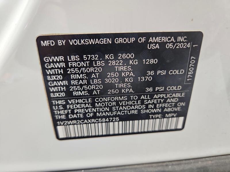 61524786 :رقم المزاد ، 1V2WR2CAXRC584725 vin ، 2024 Volkswagen Atlas مزاد بيع