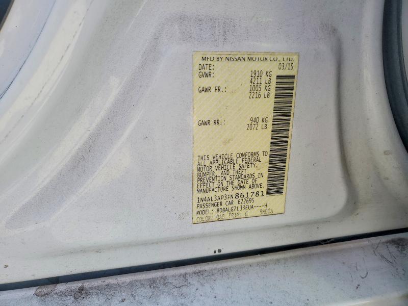 Продажа на аукционе авто 2015 Nissan Altima, vin: 1N4AL3AP3FN861781, номер лота: 59334056