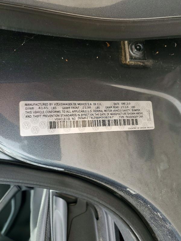 Продажа на аукционе авто 2011 Volk Jetta, vin: 3VWBZ7AJ9BM308747, номер лота: 61447176