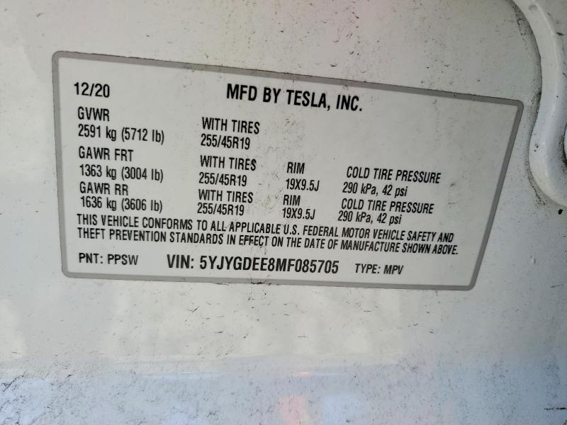 Aukcja sprzedaży 2021 Tesla Model Y, vin: 5YJYGDEE8MF085705, numer aukcji: 61790246