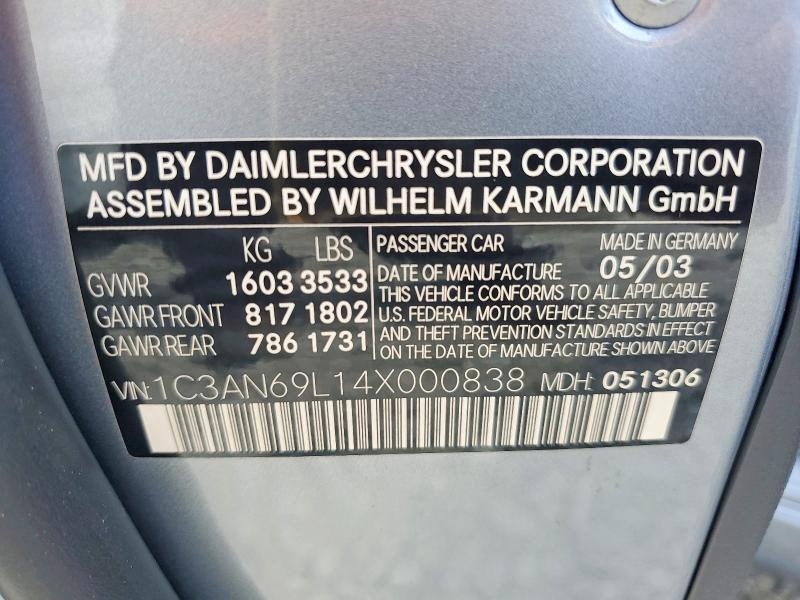 Продажа на аукционе авто 2004 Chrysler Crossfire, vin: 1C3AN69L14X000838, номер лота: 61725436
