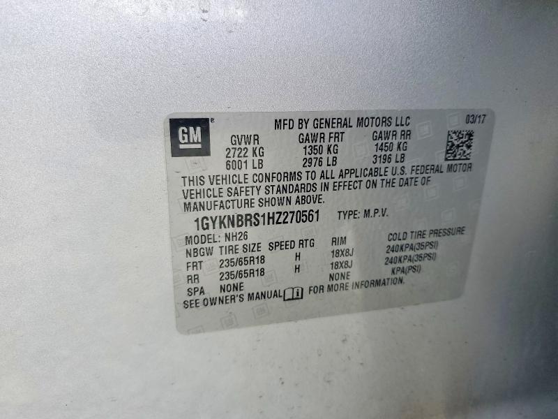 62164896 :رقم المزاد ، 1GYKNBRS1HZ270561 vin ، 2017 Cadillac Xt5 مزاد بيع