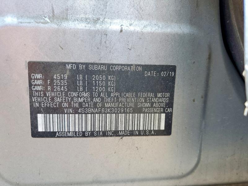 85991495 :رقم المزاد ، 4S3BNAF63K3029165 vin ، 2019 Subaru Legacy مزاد بيع