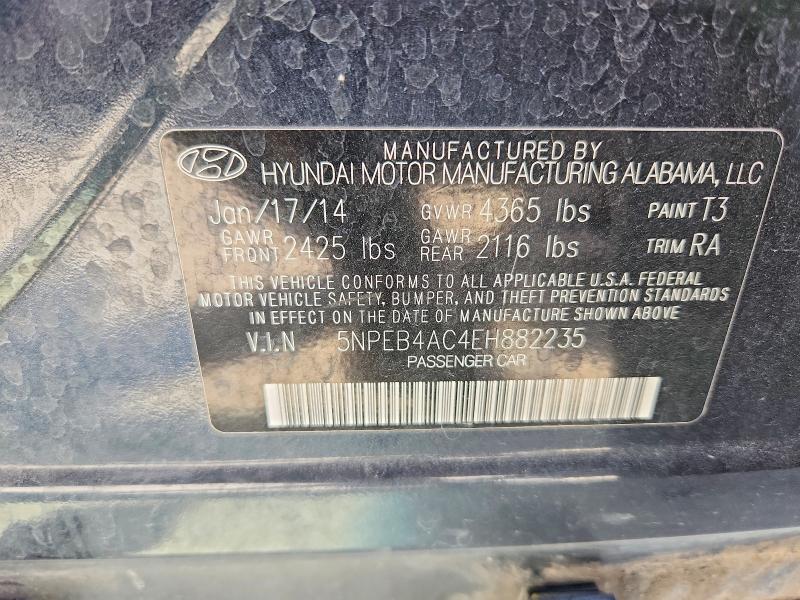 60146966 :رقم المزاد ، 5NPEB4AC4EH882235 vin ، 2014 Hyundai Sonata مزاد بيع