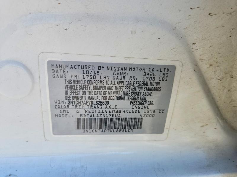 60185006 :رقم المزاد ، 3N1CN7AP7KL825609 vin ، 2019 Nissan Versa مزاد بيع