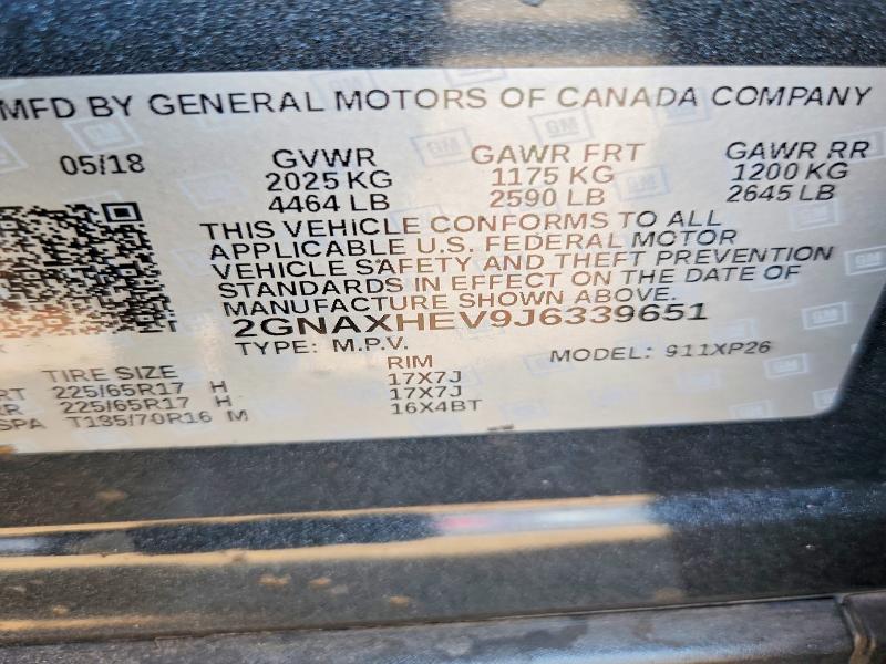 2018 Chevrolet Equinox მანქანა იყიდება აუქციონზე, vin: 2GNAXHEV9J6339651, აუქციონის ნომერი: 63434846
