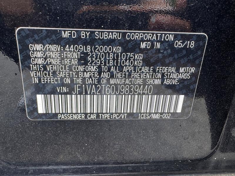 Aukcja sprzedaży 2018 Subaru Wrx, vin: JF1VA2T60J9839440, numer aukcji: 62502486