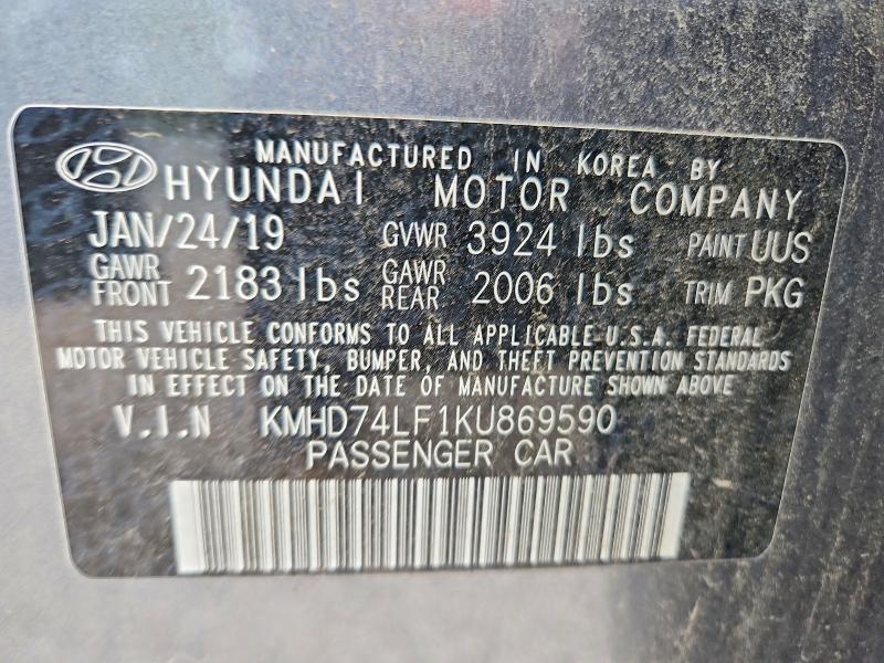 Продаж на аукціоні авто 2019 Hyundai Elantra, vin: KMHD74LF1KU869590, номер лоту: 61850786