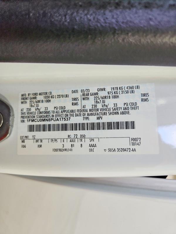 Aukcja sprzedaży 2023 Ford Escape, vin: 1FMCU0MN8PUA17537, numer aukcji: 61479726