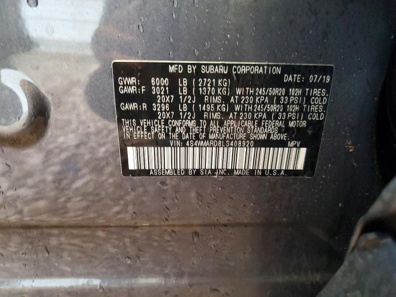 Aukcja sprzedaży 2020 Subaru Ascent, vin: 4S4WMARD8L3408920, numer aukcji: 59250166