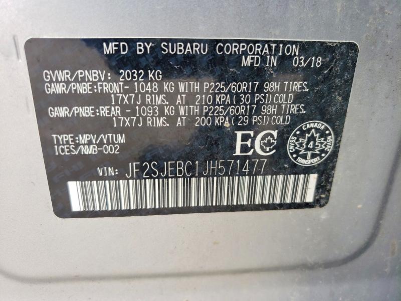 62122156 :رقم المزاد ، JF2SJEBC1JH571477 vin ، 2018 Subaru Forester مزاد بيع
