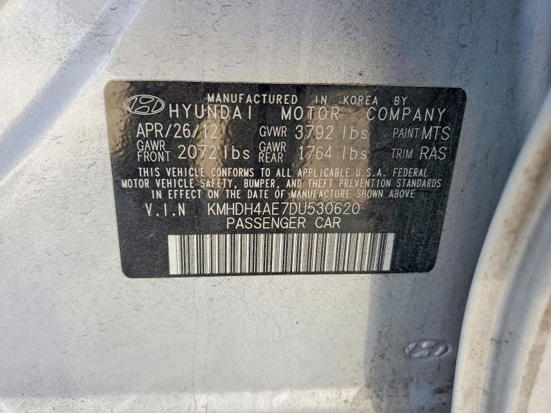 2013 Hyundai Elantra მანქანა იყიდება აუქციონზე, vin: KMHDH4AE7DU530620, აუქციონის ნომერი: 61687776