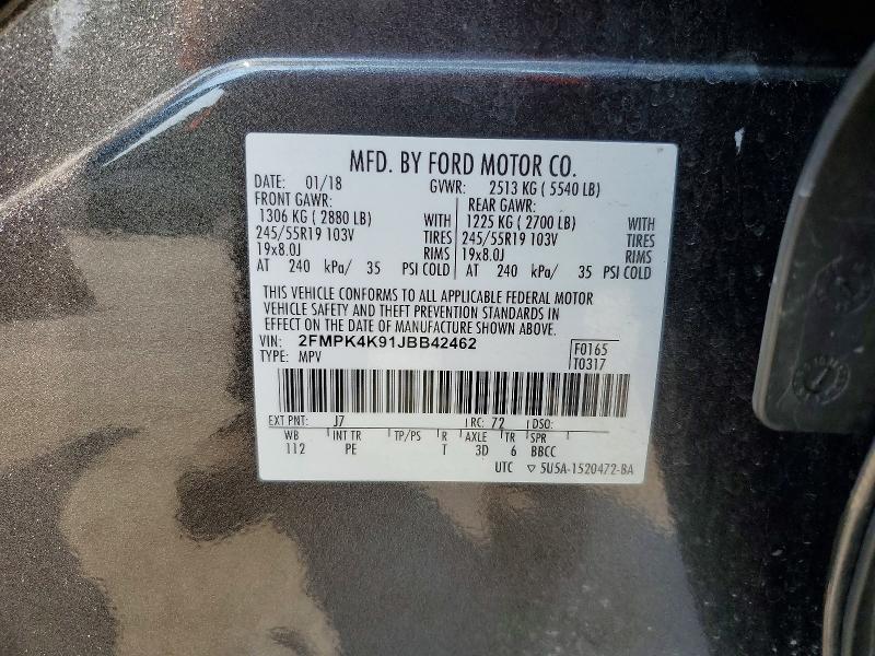 Продаж на аукціоні авто 2018 Ford Edge, vin: 2FMPK4K91JBB42462, номер лоту: 61220946