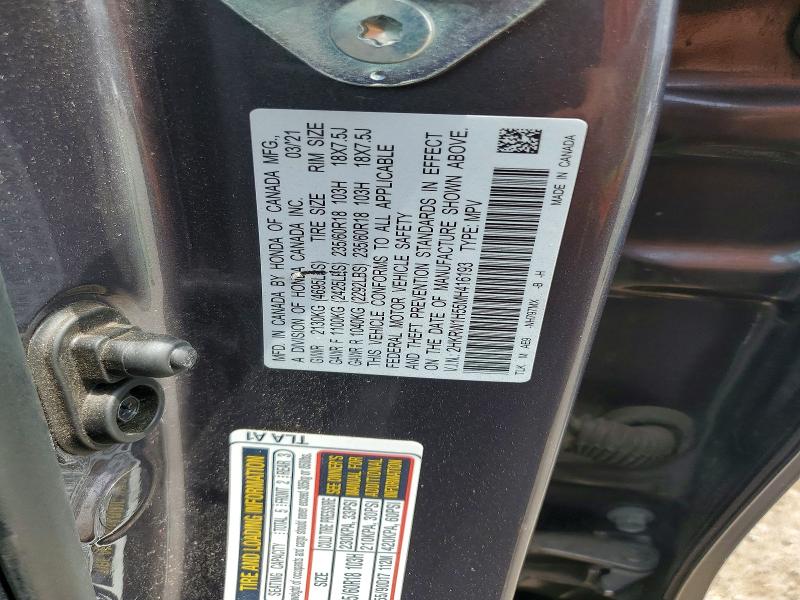 2021 Honda Cr-v მანქანა იყიდება აუქციონზე, vin: 2HKRW1H55MH416193, აუქციონის ნომერი: 60926426