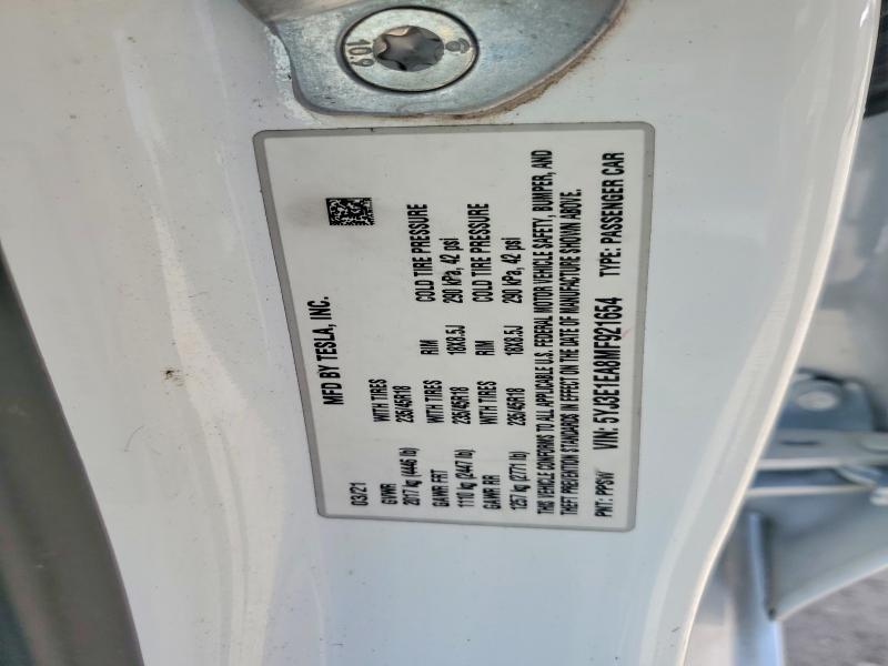 63306216 :رقم المزاد ، 5YJ3E1EA8MF921654 vin ، 2021 Tesla Model 3 مزاد بيع