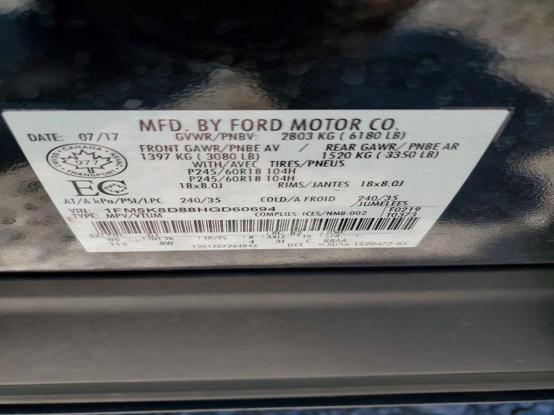 Aukcja sprzedaży 2017 Ford Explorer, vin: 1FM5K8D88HGD60694, numer aukcji: 61473476