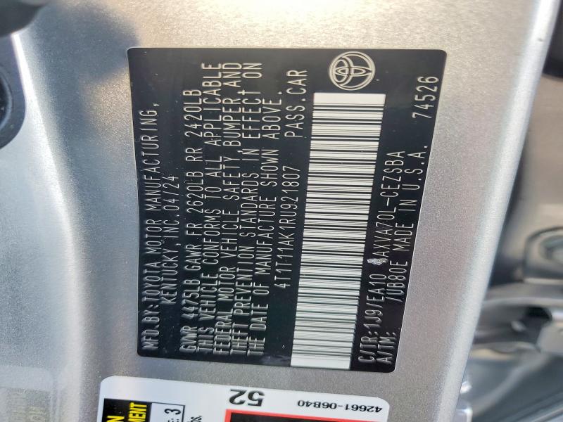 Продаж на аукціоні авто 2024 Toyota Camry, vin: 4T1T11AK1RU921807, номер лоту: 60765486