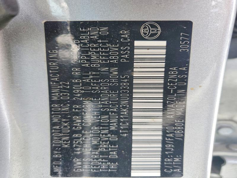 Aukcja sprzedaży 2022 Toyota Camry, vin: 4T1C11AK3NU033845, numer aukcji: 62573716