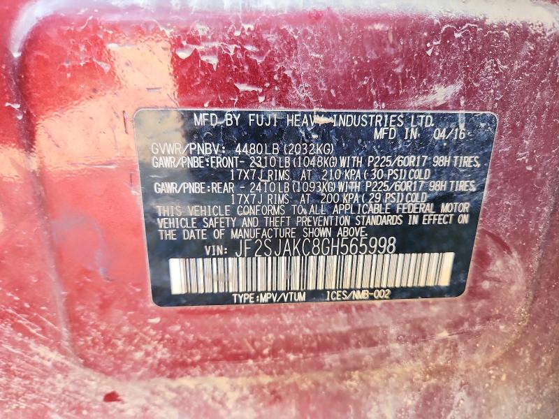 Aukcja sprzedaży 2016 Subaru Forester, vin: JF2SJAKC8GH565998, numer aukcji: 61545136