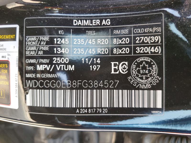 2015 Mercedes-benz Glk მანქანა იყიდება აუქციონზე, vin: WDCGG0EB8FG384527, აუქციონის ნომერი: 61628276