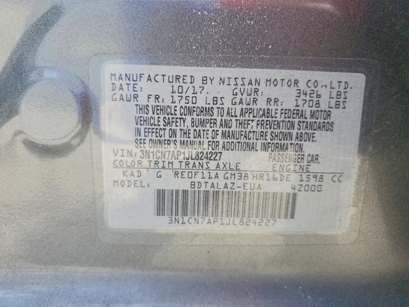 Aukcja sprzedaży 2018 Nissan Versa, vin: 3N1CN7AP1JL824227, numer aukcji: 61688986