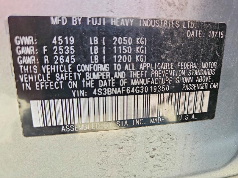 Aukcja sprzedaży 2016 Subaru Legacy, vin: 4S3BNAF64G3019350, numer aukcji: 60591126