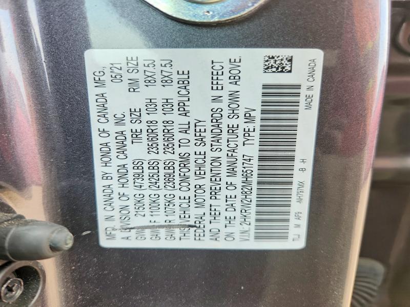 Aukcja sprzedaży 2021 Honda Cr-v, vin: 2HKRW2H82MH651747, numer aukcji: 61053466