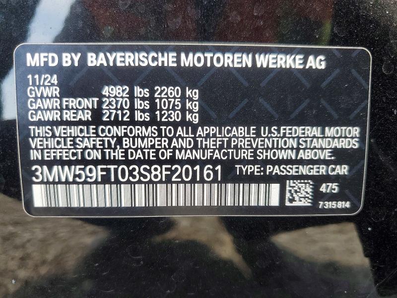 62534626 :رقم المزاد ، 3MW59FT03S8F20161 vin ، 2025 Bmw M340i مزاد بيع