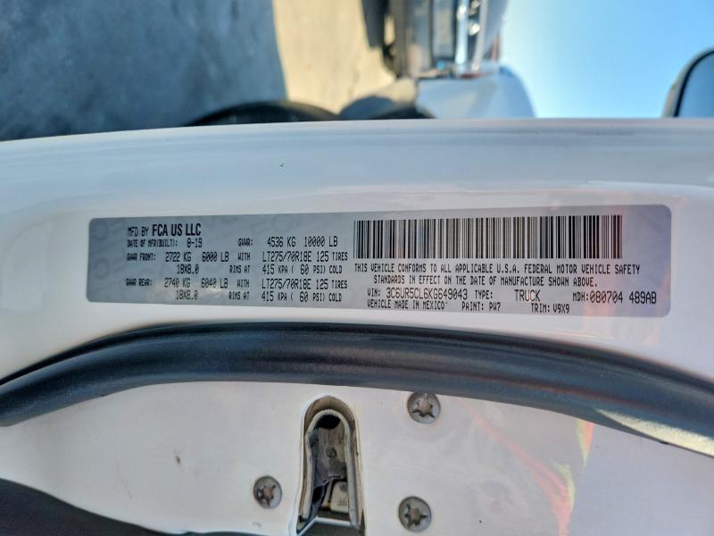 2019 Ram 2500 მანქანა იყიდება აუქციონზე, vin: 3C6UR5CL6KG649043, აუქციონის ნომერი: 60092126
