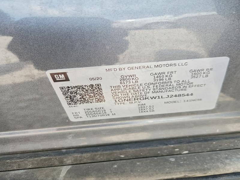 60399926 :رقم المزاد ، 1GNERGKW1LJ248544 vin ، 2020 Chevrolet Traverse مزاد بيع