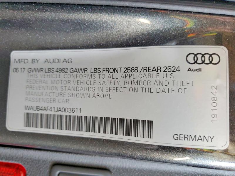 Продаж на аукціоні авто 2018 Audi S4, vin: WAUB4AF41JA003611, номер лоту: 60425556