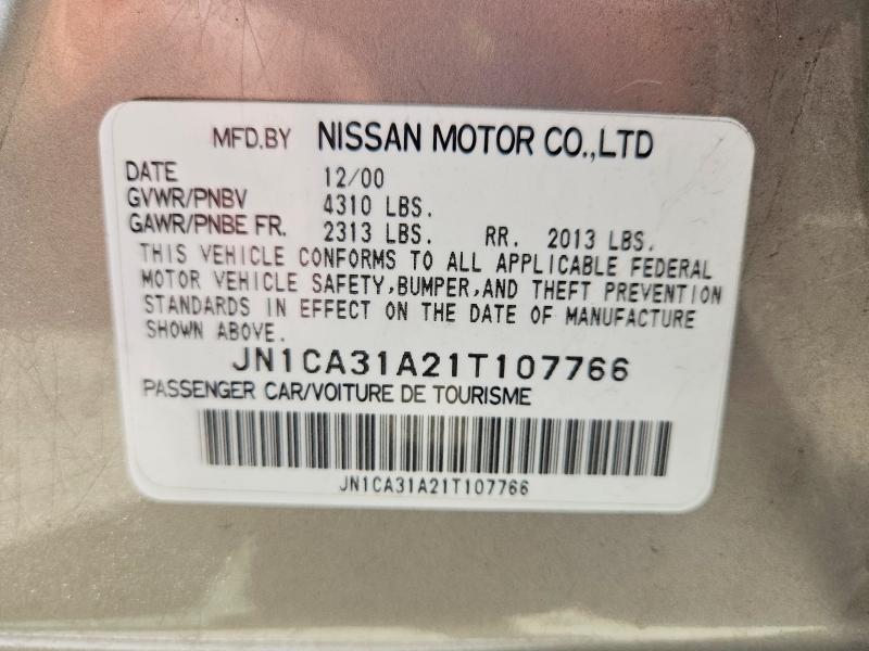 2001 Nissan Maxima მანქანა იყიდება აუქციონზე, vin: JN1CA31A21T107766, აუქციონის ნომერი: 60860616