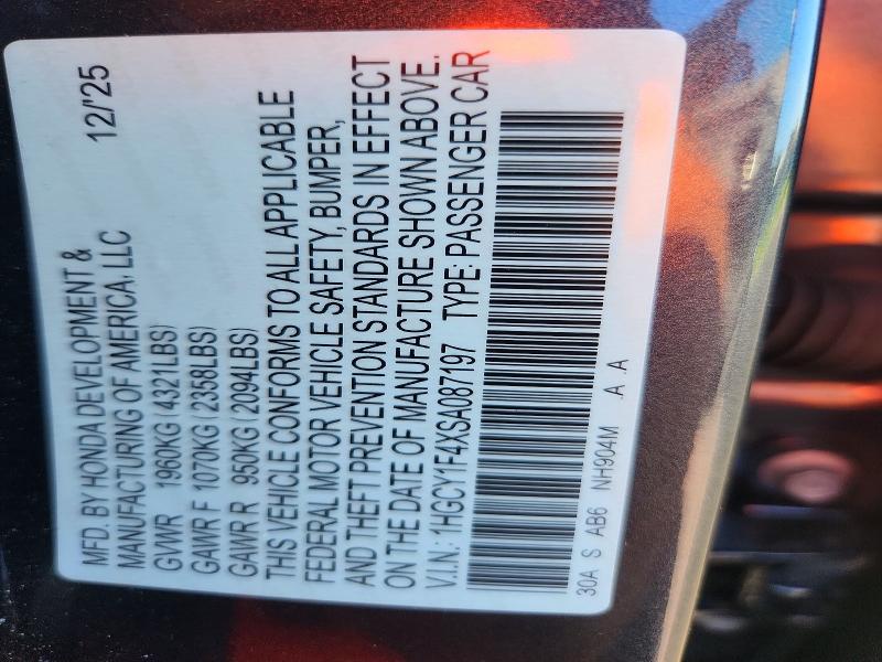 Продажа на аукционе авто 2025 Honda Accord, vin: 1HGCY1F4XSA087197, номер лота: 61332706