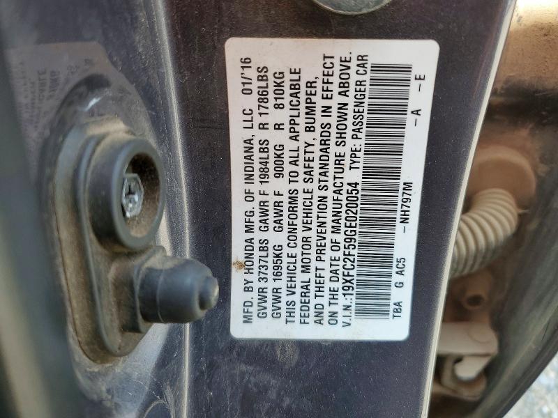 61964306 :رقم المزاد ، 19XFC2F59GE020054 vin ، 2016 Honda Civic مزاد بيع