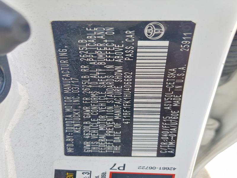 61436186 :رقم المزاد ، 4T1BF1FK1HU406682 vin ، 2017 Toyota Camry مزاد بيع