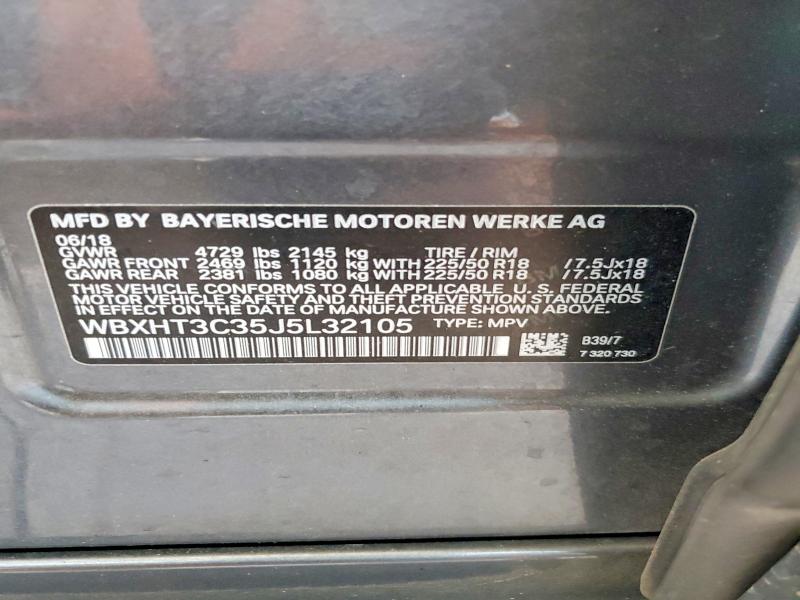 59912056 :رقم المزاد ، WBXHT3C35J5L32105 vin ، 2018 Bmw X1 مزاد بيع