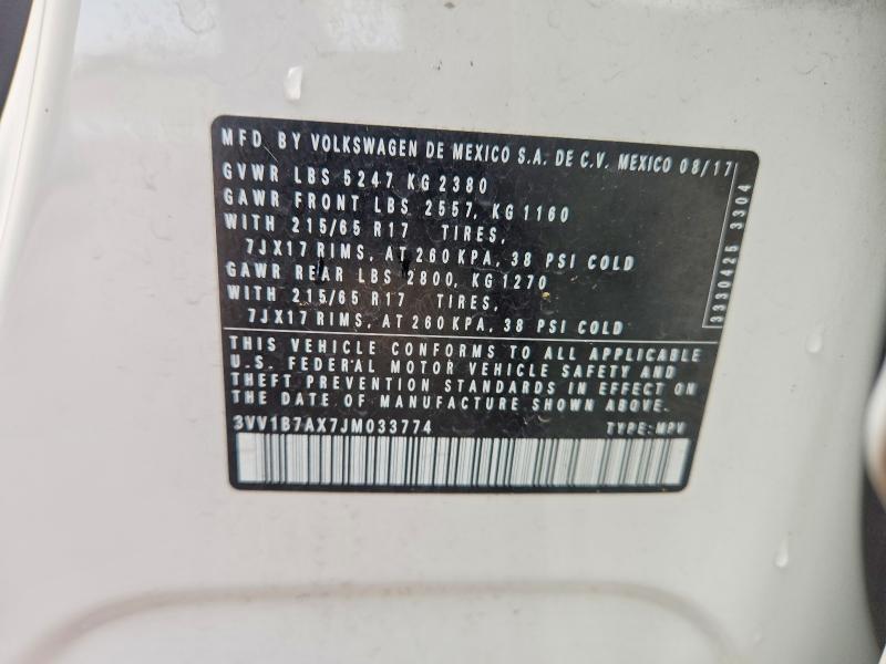 2018 Volkswagen Tiguan მანქანა იყიდება აუქციონზე, vin: 3VV1B7AX7JM033774, აუქციონის ნომერი: 85635375