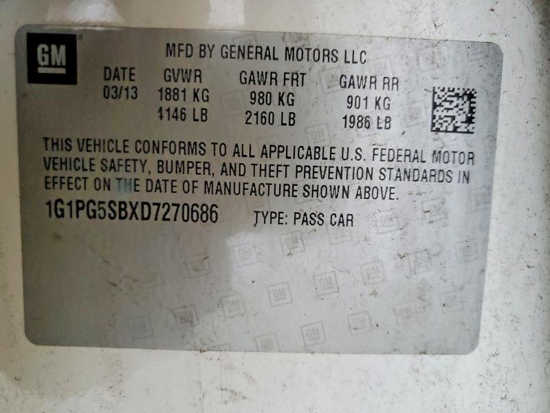 Aukcja sprzedaży 2013 Chevrolet Cruze, vin: 1G1PG5SBXD7270686, numer aukcji: 60813056