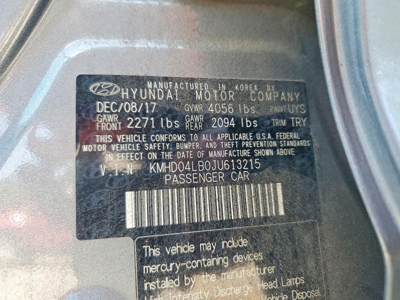 62439426 :رقم المزاد ، KMHD04LB0JU613215 vin ، 2018 Hyundai Elantra مزاد بيع