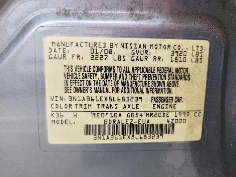 60854236 :رقم المزاد ، 3N1AB61EX8L683239 vin ، 2008 Nissan Sentra مزاد بيع