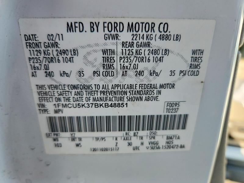 Aukcja sprzedaży 2011 Ford Escape, vin: 1FMCU5K37BKB48851, numer aukcji: 61218836