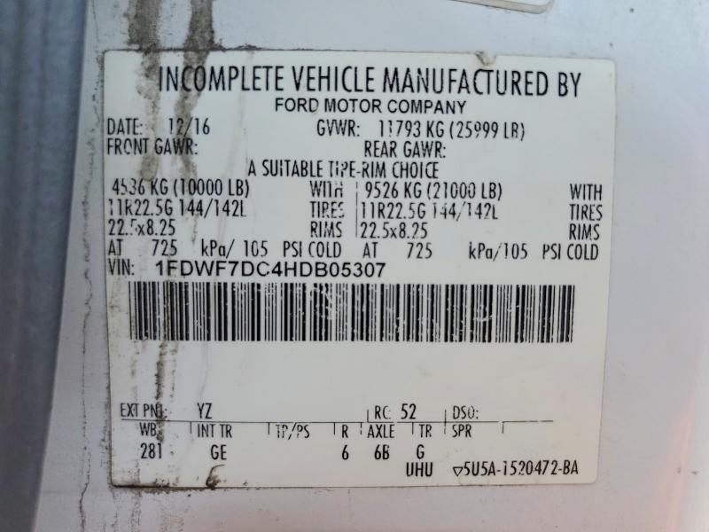 Auction sale of the 2017 Ford F750, vin: 1FDWF7DC4HDB05307, lot number: 63039126