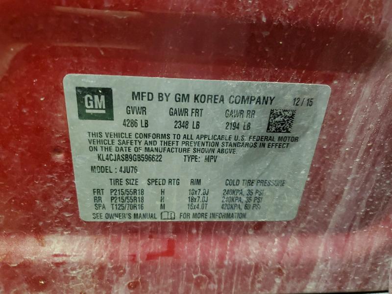 2016 Buick Encore მანქანა იყიდება აუქციონზე, vin: KL4CJASB9GB596622, აუქციონის ნომერი: 62249966