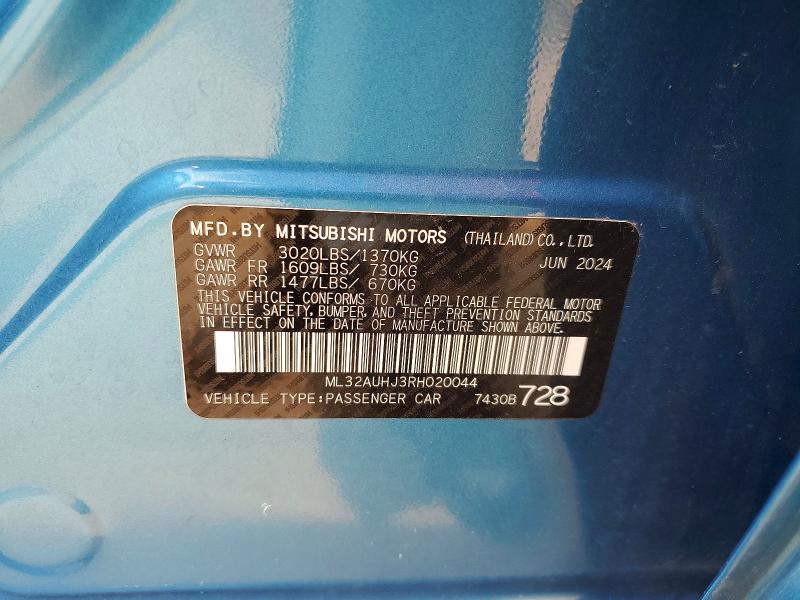 62692516 :رقم المزاد ، ML32AUHJ3RH020044 vin ، 2024 Mitsubishi Mirage مزاد بيع