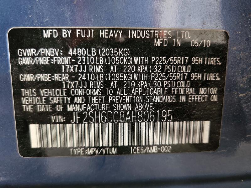 Продаж на аукціоні авто 2010 Subaru Forester, vin: JF2SH6DC8AH806195, номер лоту: 61777406