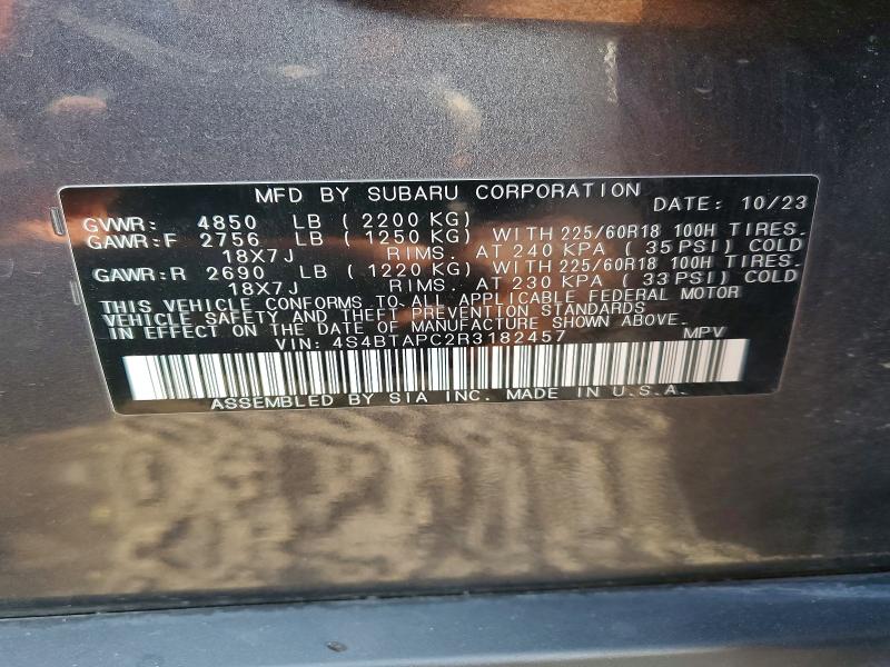 Aukcja sprzedaży 2024 Subaru Outback, vin: 4S4BTAPC2R3182457, numer aukcji: 62968326