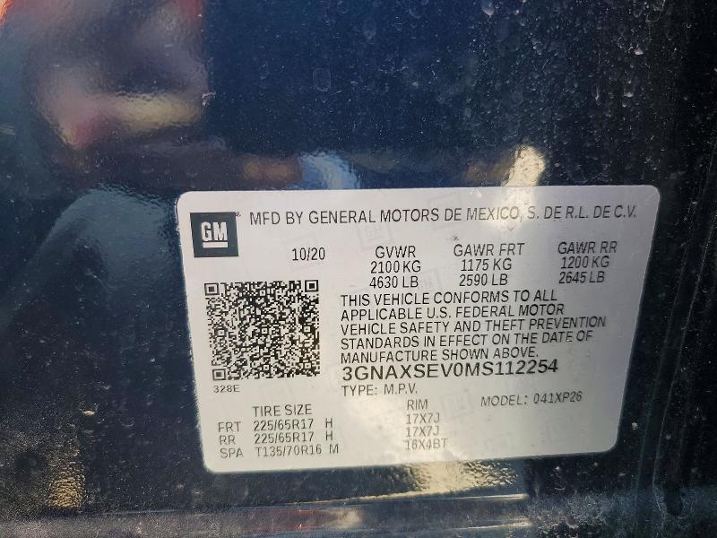 62976316 :رقم المزاد ، 3GNAXSEV0MS112254 vin ، 2021 Chevrolet Equinox مزاد بيع