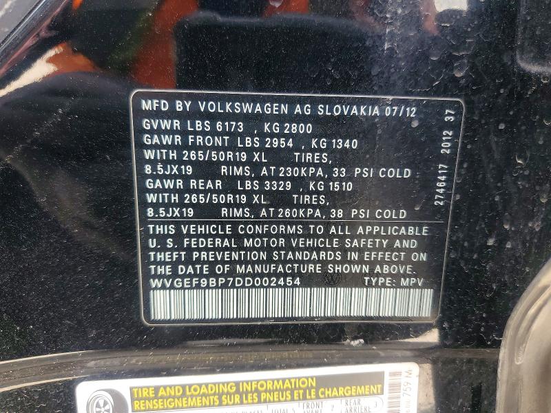 Aukcja sprzedaży 2013 Volkswagen Touareg, vin: WVGEF9BP7DD002454, numer aukcji: 60092996
