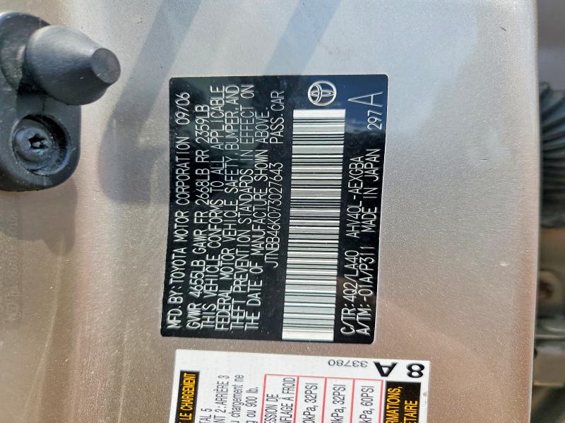 60400116 :رقم المزاد ، JTNBB46K073027643 vin ، 2007 Toyota Camry مزاد بيع