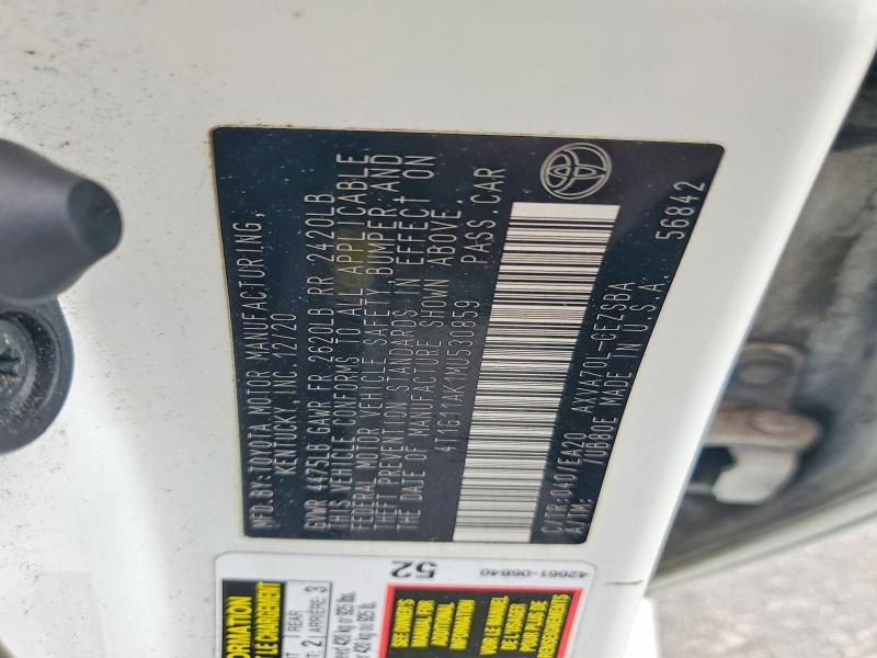 61804126 :رقم المزاد ، 4T1G11AK1MU530859 vin ، 2021 Toyota Camry مزاد بيع